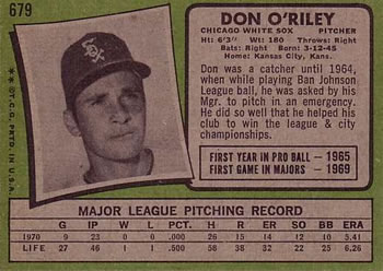 Don O’Riley  baseball card collectible - Main Image 2