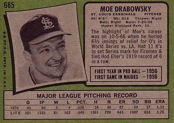 Moe Drabowsky  baseball card collectible - Main Image 2