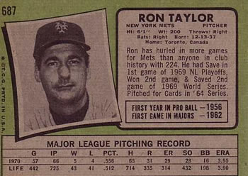 Ron Taylor  baseball card collectible - Main Image 2