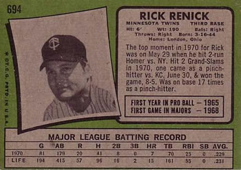 Rick Renick  baseball card collectible - Main Image 2