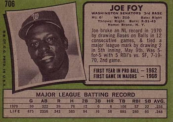 Joe Foy  baseball card collectible - Main Image 2