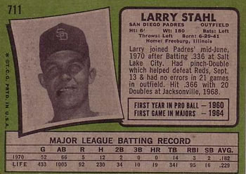 Larry Stahl  baseball card collectible - Main Image 2