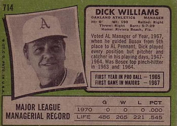Dick Williams  baseball card collectible - Main Image 2