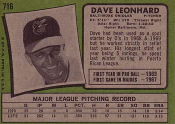 Dave Leonhard  baseball card collectible - Main Image 2