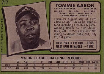 Tommie Aaron  baseball card collectible - Main Image 2