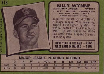Billy Wynne  baseball card collectible - Main Image 2