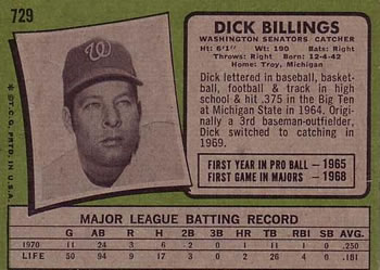 Dick Billings  baseball card collectible - Main Image 2
