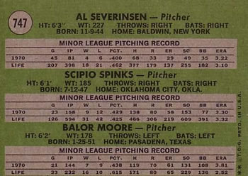 N.L. Pitchers 1971 Rookie Stars (Al Severinsen / Scipio Spinks / Balor Moore)  baseball card collectible - Main Image 2
