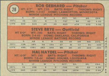 Twins 1972 Rookie Stars (Bob Gebhard / Steve Brye / Hal Haydel)  baseball card collectible - Main Image 2