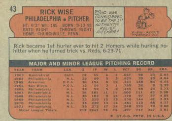 Rick Wise  baseball card collectible - Main Image 2
