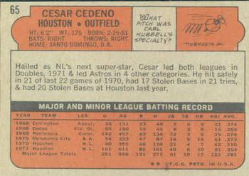 Cesar Cedeno  baseball card collectible - Main Image 2