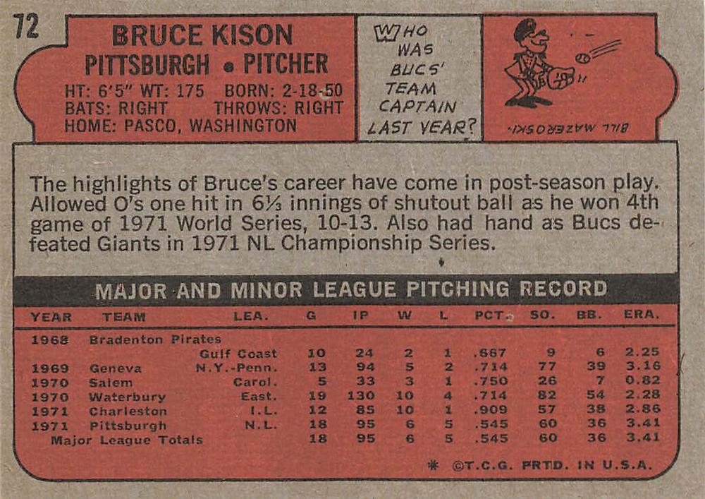 Bruce Kison  baseball card collectible - Main Image 2