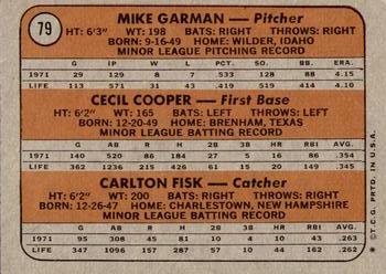 Red Sox 1972 Rookie Stars (Mike Garman / Cecil Cooper / Carlton Fisk)  baseball card collectible - Main Image 2