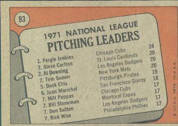 1971 N.L. Pitching Leaders (Fergie Jenkins / Steve Carlton / Al Downing / Tom Seaver)  baseball card collectible - Main Image 2