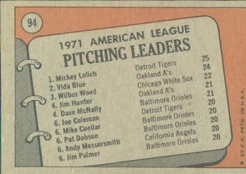 1971 A.L. Pitching Leaders (Mickey Lolich / Vida Blue / Wilbur Wood)  baseball card collectible - Main Image 2