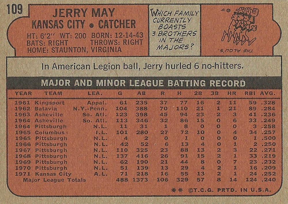 Jerry May  baseball card collectible - Main Image 2