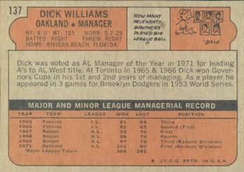 Dick Williams  baseball card collectible - Main Image 2