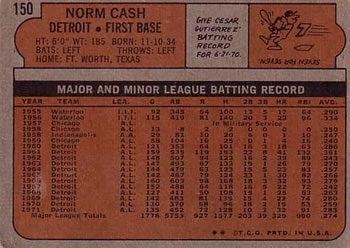Norm Cash  baseball card collectible - Main Image 2