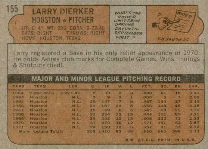 Larry Dierker  baseball card collectible - Main Image 2