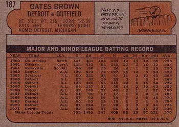 Gates Brown  baseball card collectible - Main Image 2