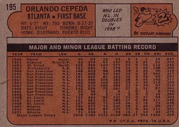 Orlando Cepeda  baseball card collectible - Main Image 2