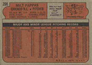 Milt Pappas  baseball card collectible - Main Image 2