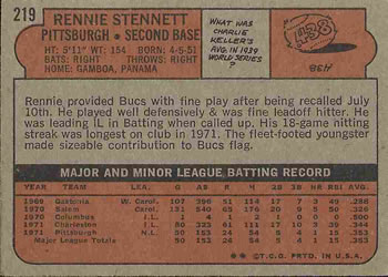 Rennie Stennett  baseball card collectible - Main Image 2