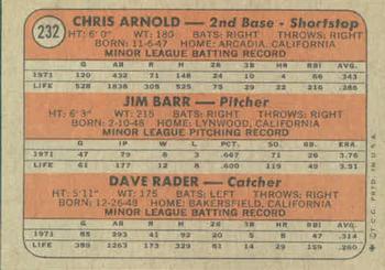 Giants 1972 Rookie Stars (Chris Arnold / Jim Barr / Dave Rader)  baseball card collectible - Main Image 2