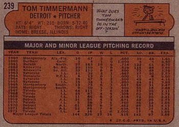 Tom Timmermann  baseball card collectible - Main Image 2