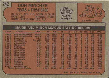 Don Mincher  baseball card collectible - Main Image 2