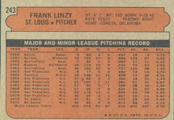Frank Linzy  baseball card collectible - Main Image 2