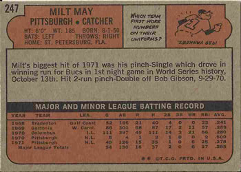 Milt May  baseball card collectible - Main Image 2