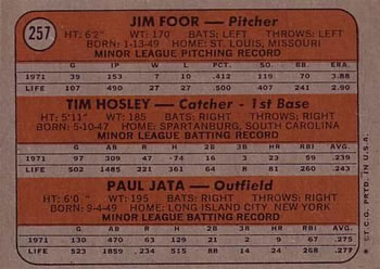 Tigers 1972 Rookie Stars (Jim Foor / Tim Hosley / Paul Jata)  baseball card collectible - Main Image 2