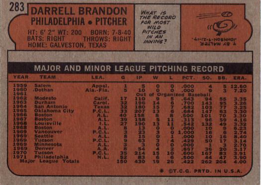 Darrell Brandon  baseball card collectible - Main Image 2