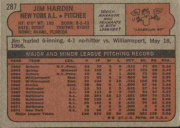 Jim Hardin  baseball card collectible - Main Image 2