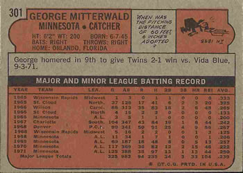 George Mitterwald  baseball card collectible - Main Image 2