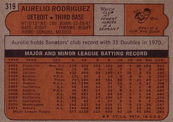 Aurelio Rodriguez  baseball card collectible - Main Image 2