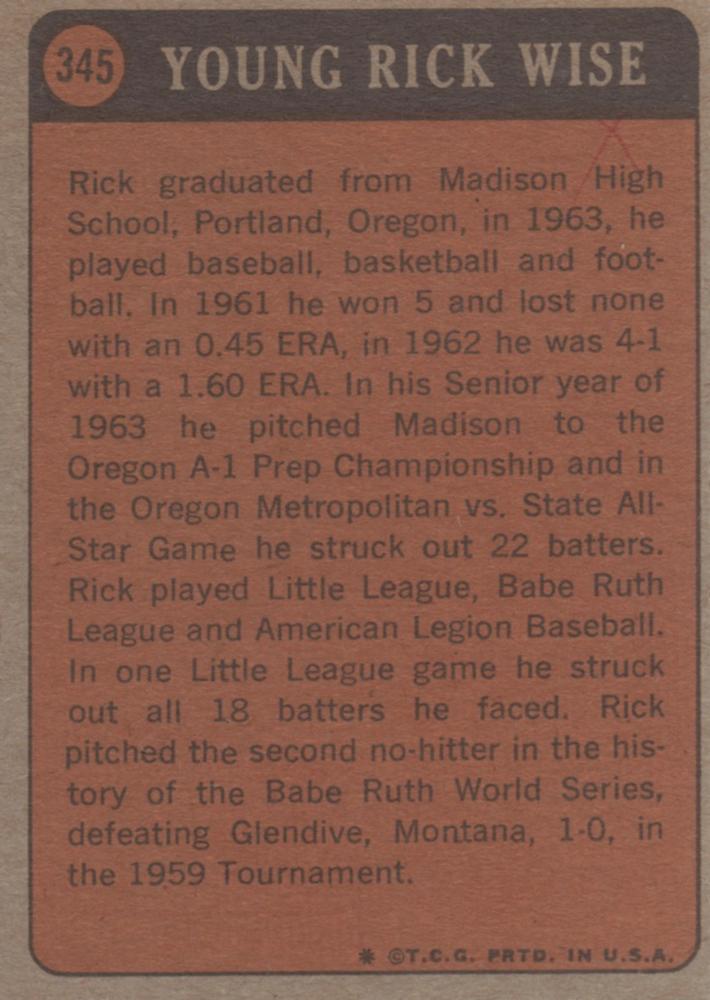 Rick Wise  baseball card collectible - Main Image 2