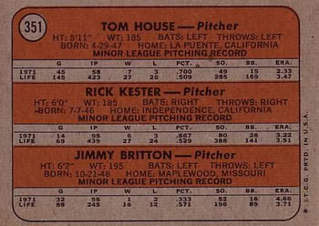 Braves 1972 Rookie Stars (Tom House / Rick Kester / Jimmy Britton)  baseball card collectible - Main Image 2