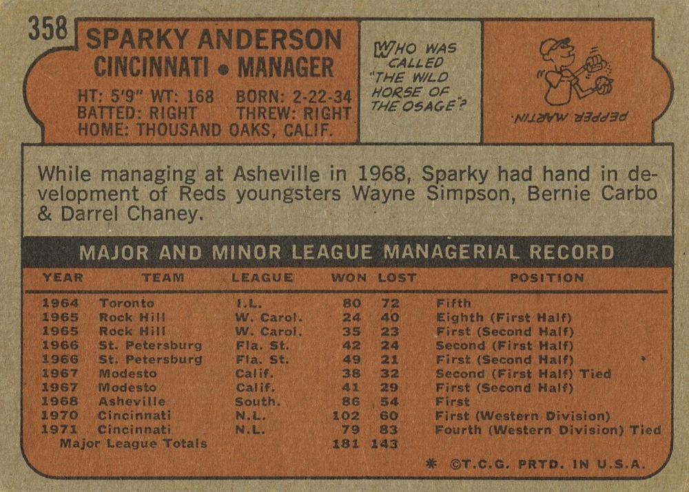 Sparky Anderson  baseball card collectible - Main Image 2