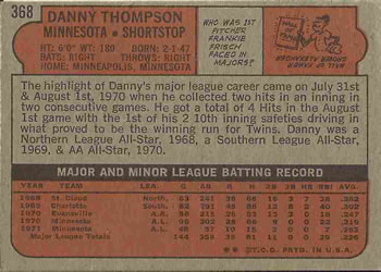 Danny Thompson  baseball card collectible - Main Image 2