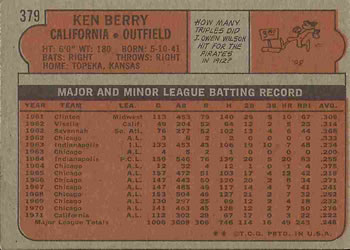 Ken Berry  baseball card collectible - Main Image 2