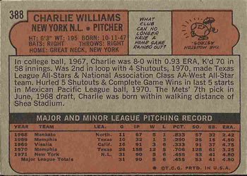 Charlie Williams  baseball card collectible - Main Image 2