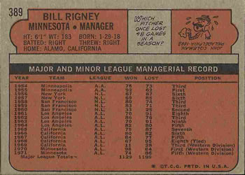 Bill Rigney  baseball card collectible - Main Image 2