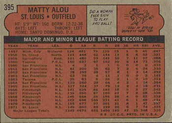 Matty Alou  baseball card collectible - Main Image 2