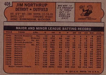 Jim Northrup  baseball card collectible - Main Image 2