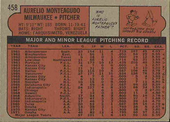Aurelio Monteagudo  baseball card collectible - Main Image 2