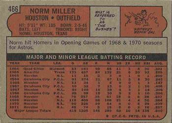 Norm Miller  baseball card collectible - Main Image 2