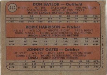 Orioles 1972 Rookie Stars (Don Baylor / Roric Harrison / Johnny Oates)  baseball card collectible - Main Image 2