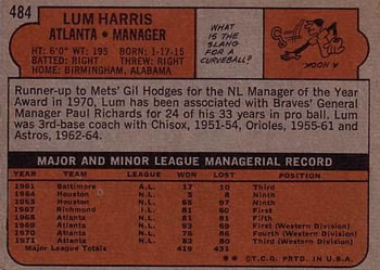 Lum Harris  baseball card collectible - Main Image 2